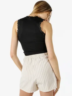 Hdl Milano Top donna elasticizzato con dettagli di pizzo - nero