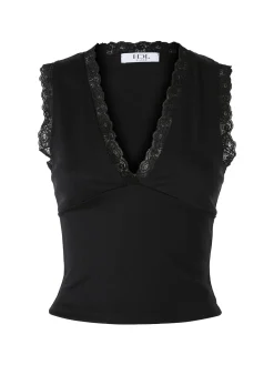 Hdl Milano Top donna elasticizzato con dettagli di pizzo - nero