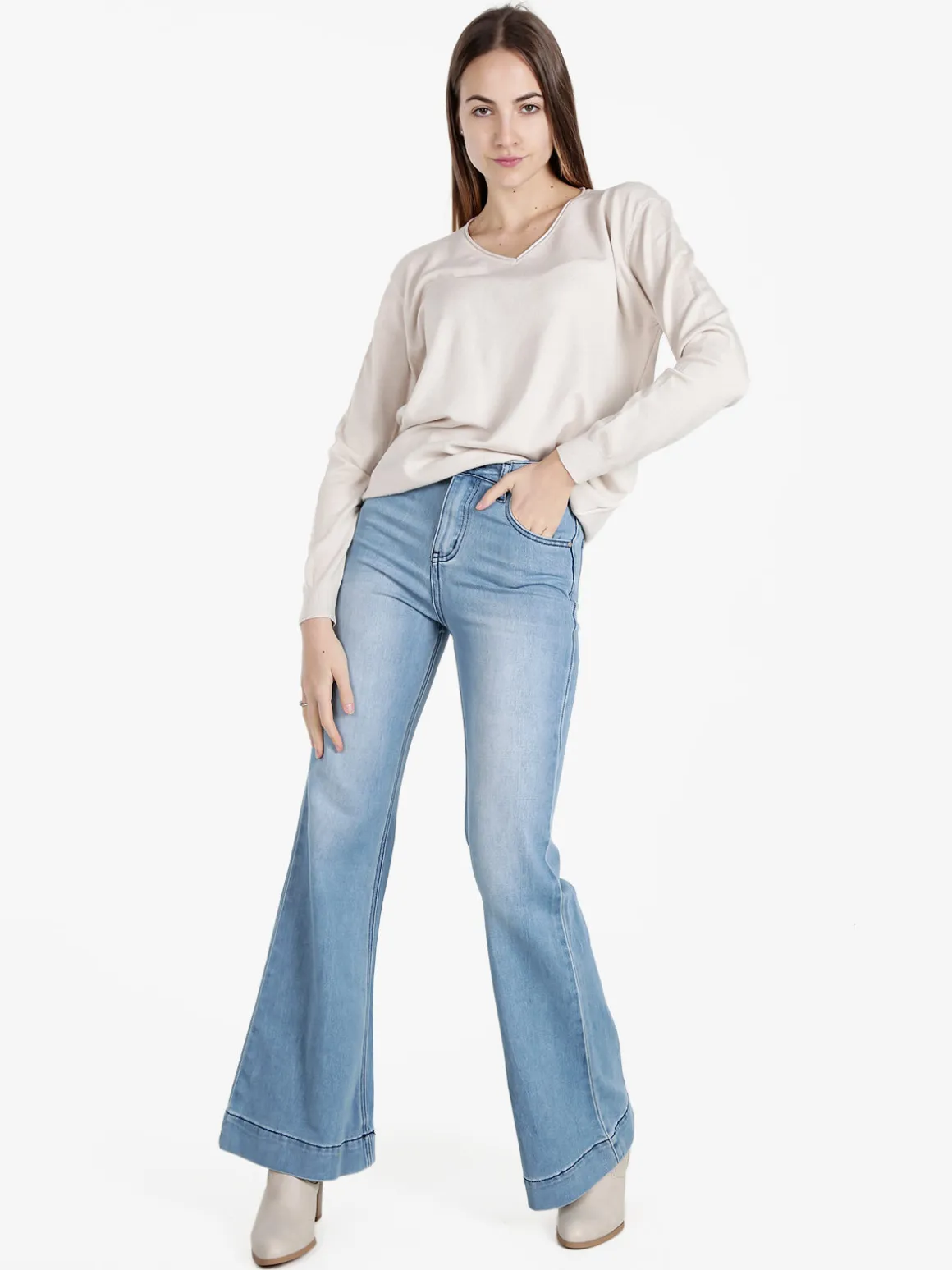 Honey Winter Pullover donna in maglia con scollo V