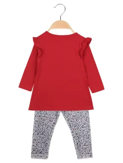 Hope Star Completo da neonata 2 pezzi con maglietta e leggins cuori in velluto - rosso
