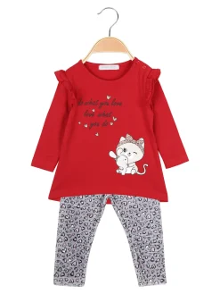 Hope Star Completo da neonata 2 pezzi con maglietta e leggins cuori in velluto - rosso