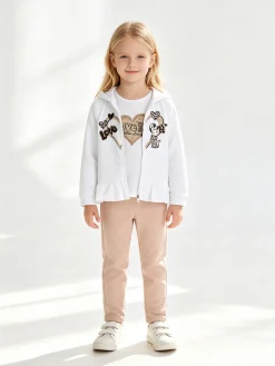 Hope Star Completo 3 pezzi da bambina con cappuccio e zip - bianco