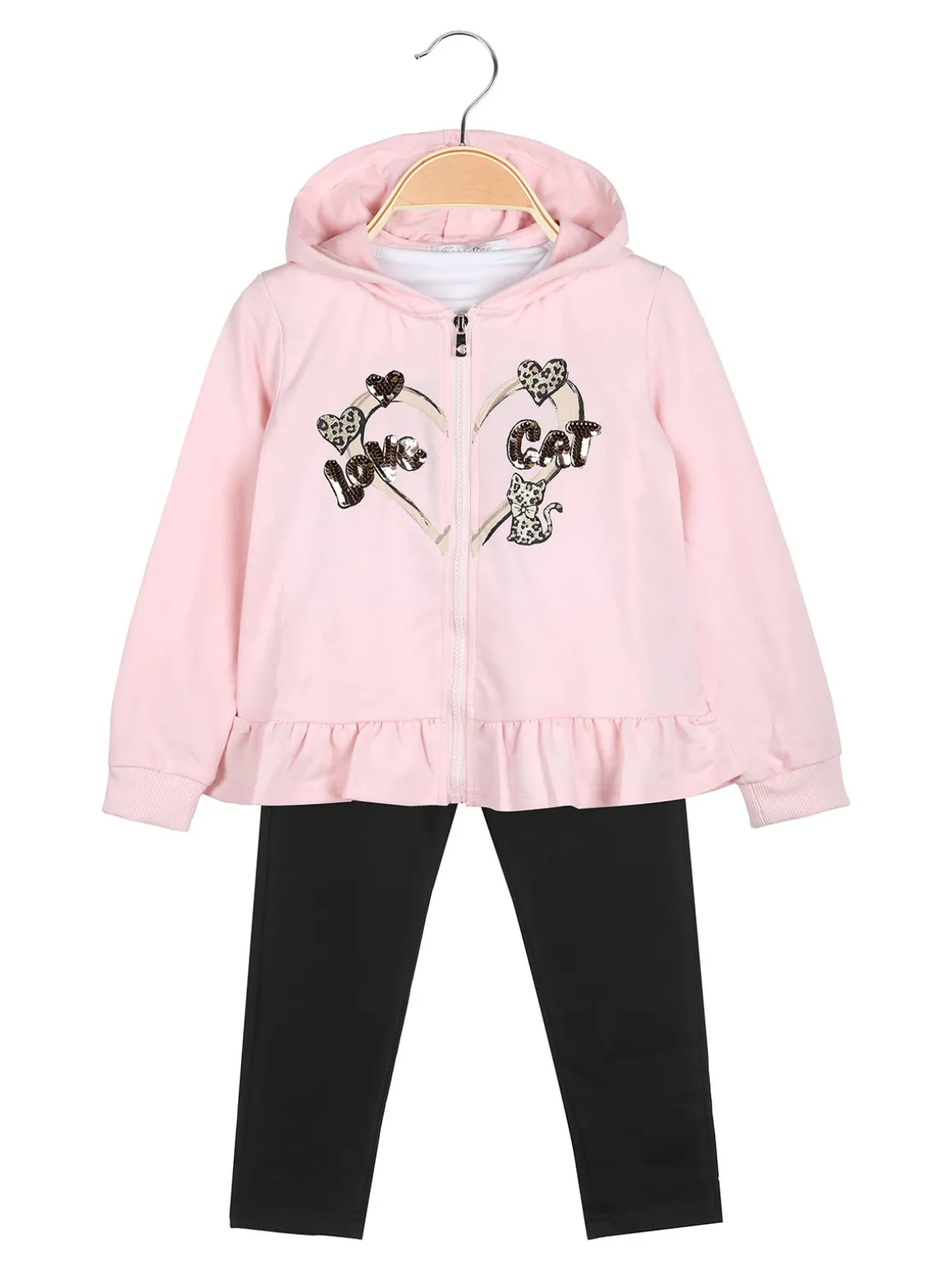 Hope Star Completo 3 pezzi da bambina con cappuccio e zip - rosa
