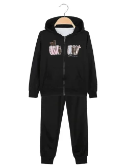 Hope Star Completo tuta da bambina con cappuccio e zip - nero