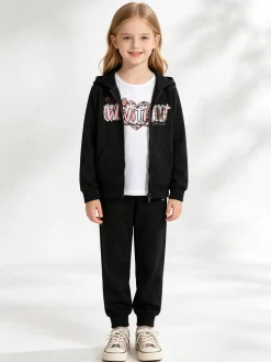 Hope Star Completo tuta da bambina con cappuccio e zip - nero