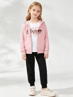 Hope Star Completo tuta da bambina 3 pezzi con paillettes cappuccio e zip - rosa