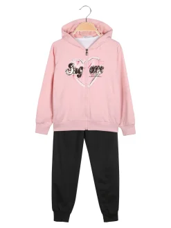 Hope Star Completo tuta da bambina 3 pezzi con paillettes cappuccio e zip - rosa
