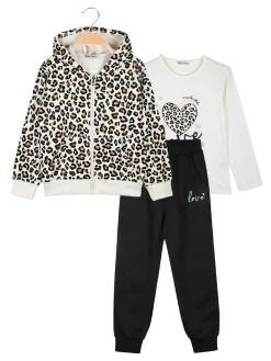 Hope Star Completo tuta da bambina maculata 3 pezzi con cappuccio e zip - panna