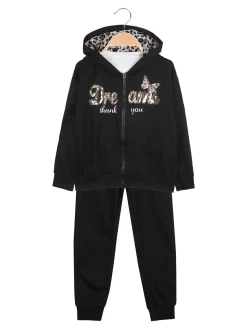 Hope Star Completo tuta 3 pezzi da bambina con cappuccio e zip - nero