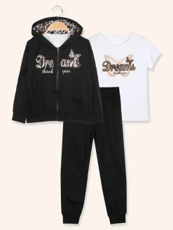 Hope Star Completo tuta 3 pezzi da bambina con cappuccio e zip - nero