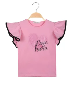 Hope Star T-shirt da bambina con maniche a volant e stampa cuore