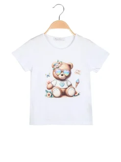 Hope Star T-shirt da bambina in cotone con stampa disegno e strass - bianco