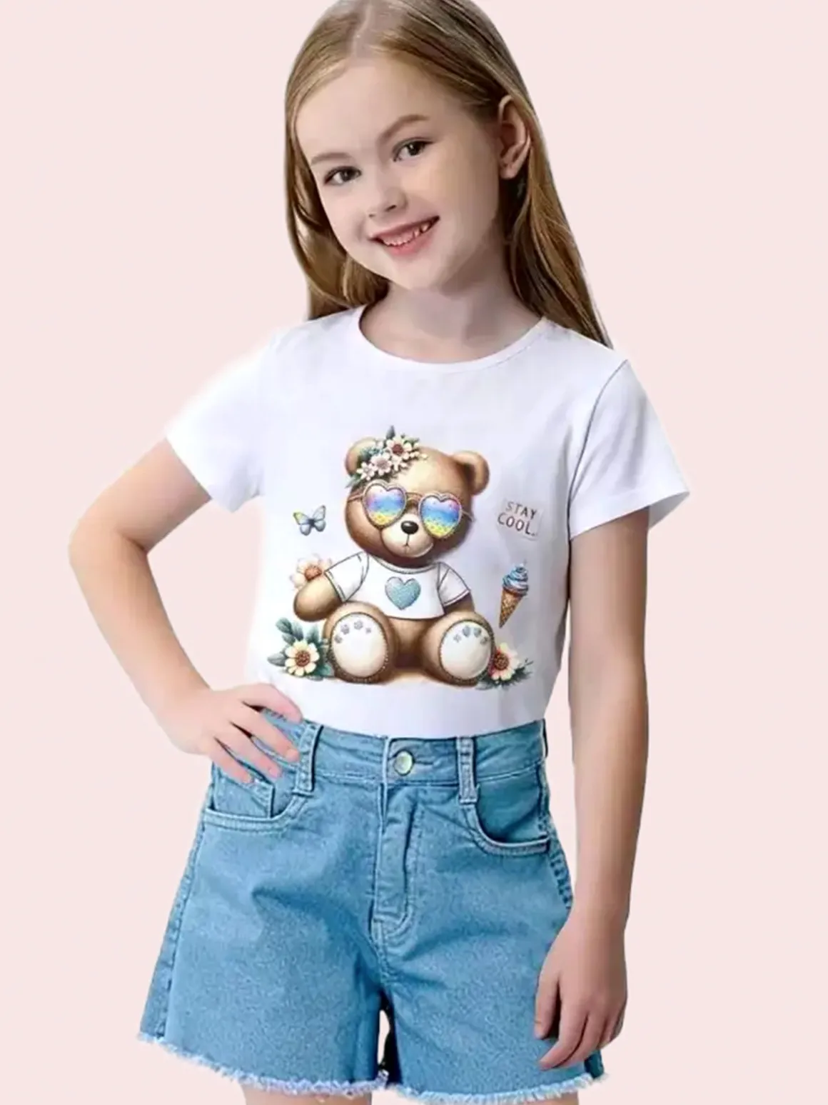 Hope Star T-shirt da bambina in cotone con stampa disegno e strass - bianco