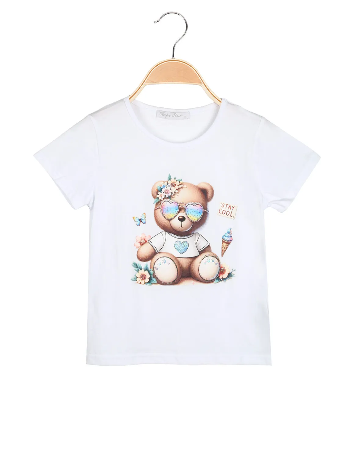 Hope Star T-shirt da bambina in cotone con stampa disegno e strass - bianco