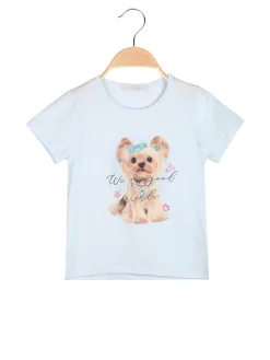Hope Star T-shirt da bambina in cotone con stampa disegno e strass - azzurro