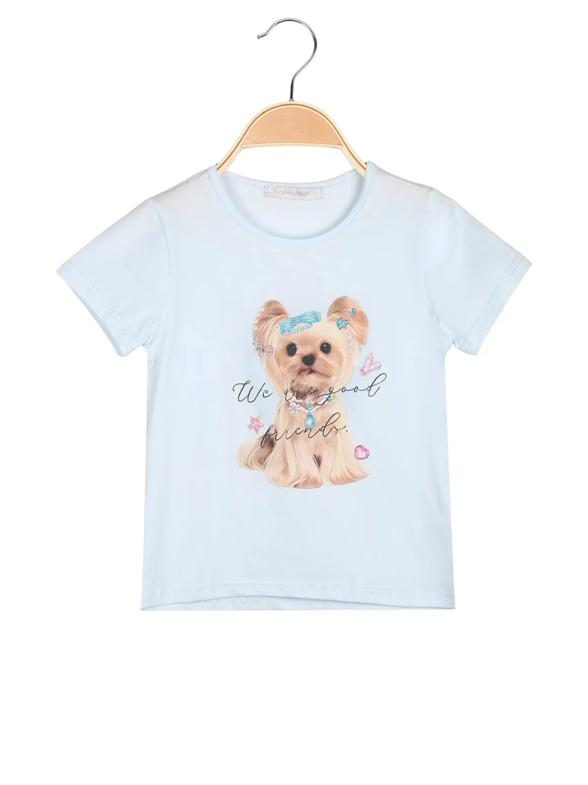 Hope Star T-shirt da bambina in cotone con stampa disegno e strass - azzurro