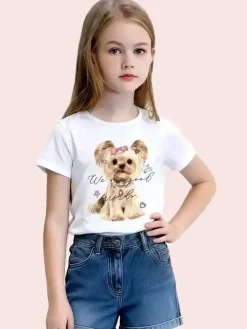 Hope Star T-shirt da bambina in cotone con stampa disegno e strass - bianco