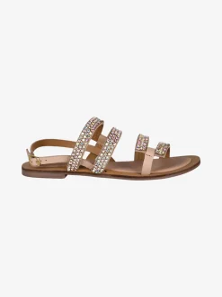 Hosis Sandali donna in pelle con strass e cinturino alla caviglia