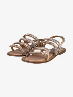 Hosis Sandali donna in pelle con strass e cinturino alla caviglia