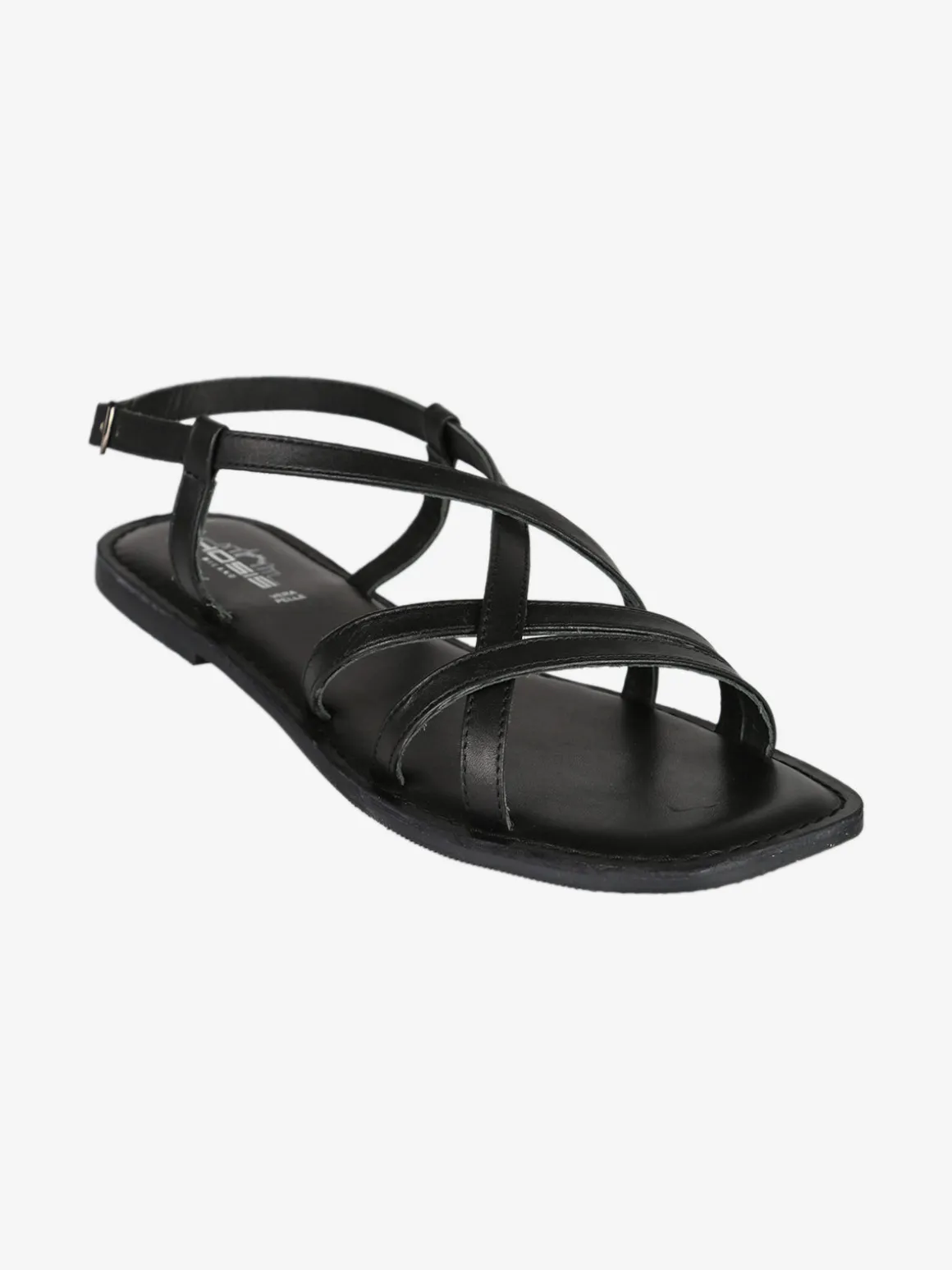 Hosis Sandali donna in pelle con fascette intrecciate