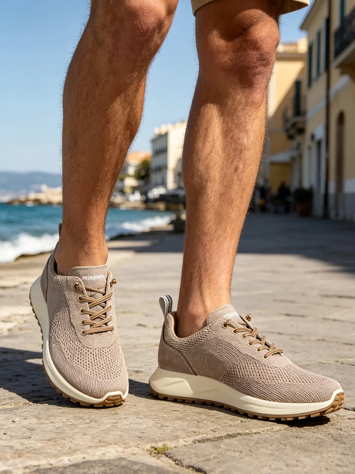 Igi&Co Sneakers da uomo in maglia con plantare in pelle e lacci elastici - fango