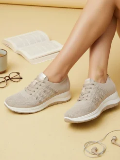 Igi&Co Sneakers donna in maglia con plantare in pelle e zeppa - beige