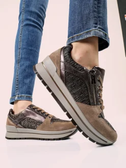 Igi&Co Sneakers donna in pelle con zip e lacci - bronzo