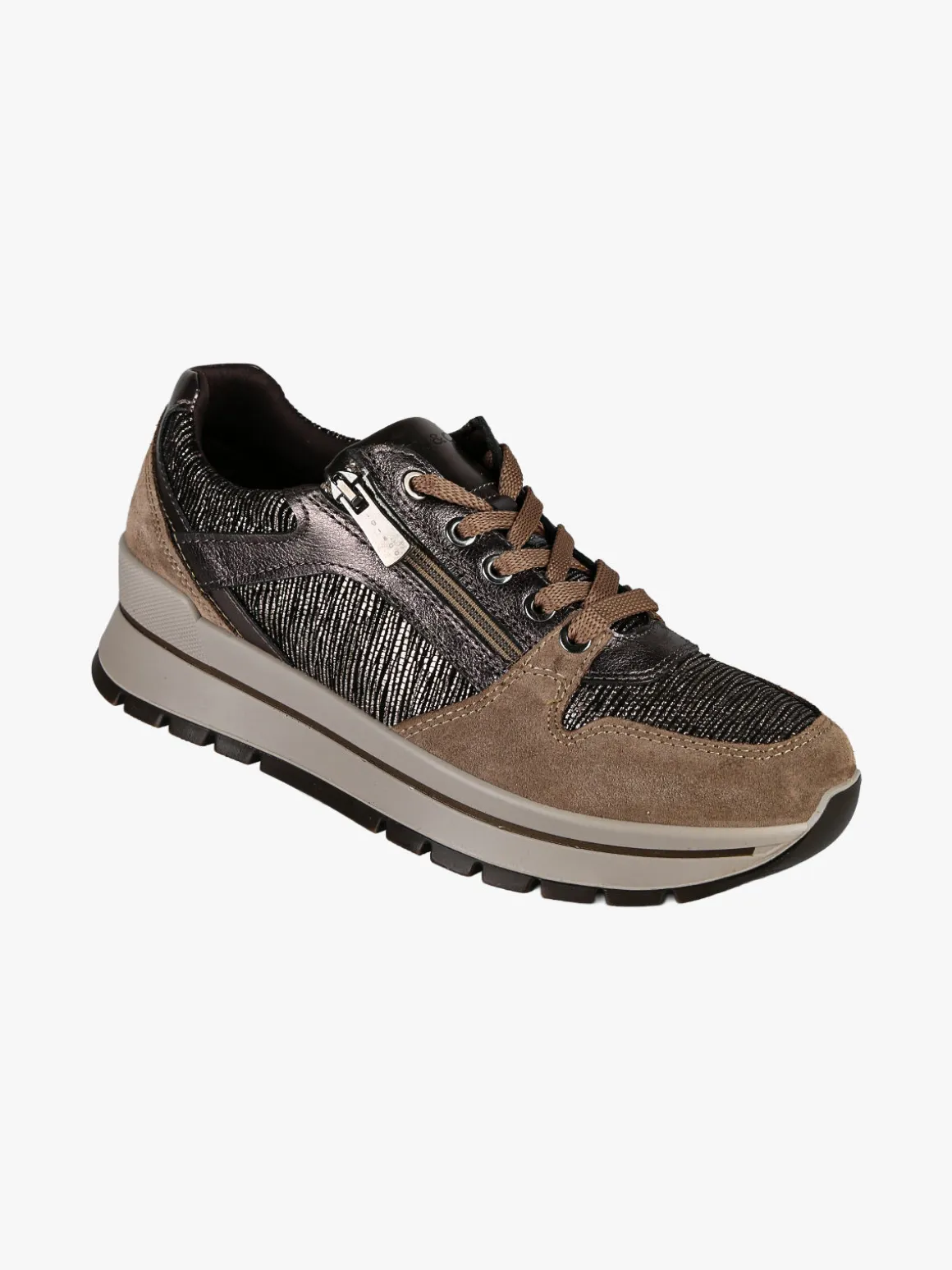 Igi&Co Sneakers donna in pelle con zip e lacci - bronzo