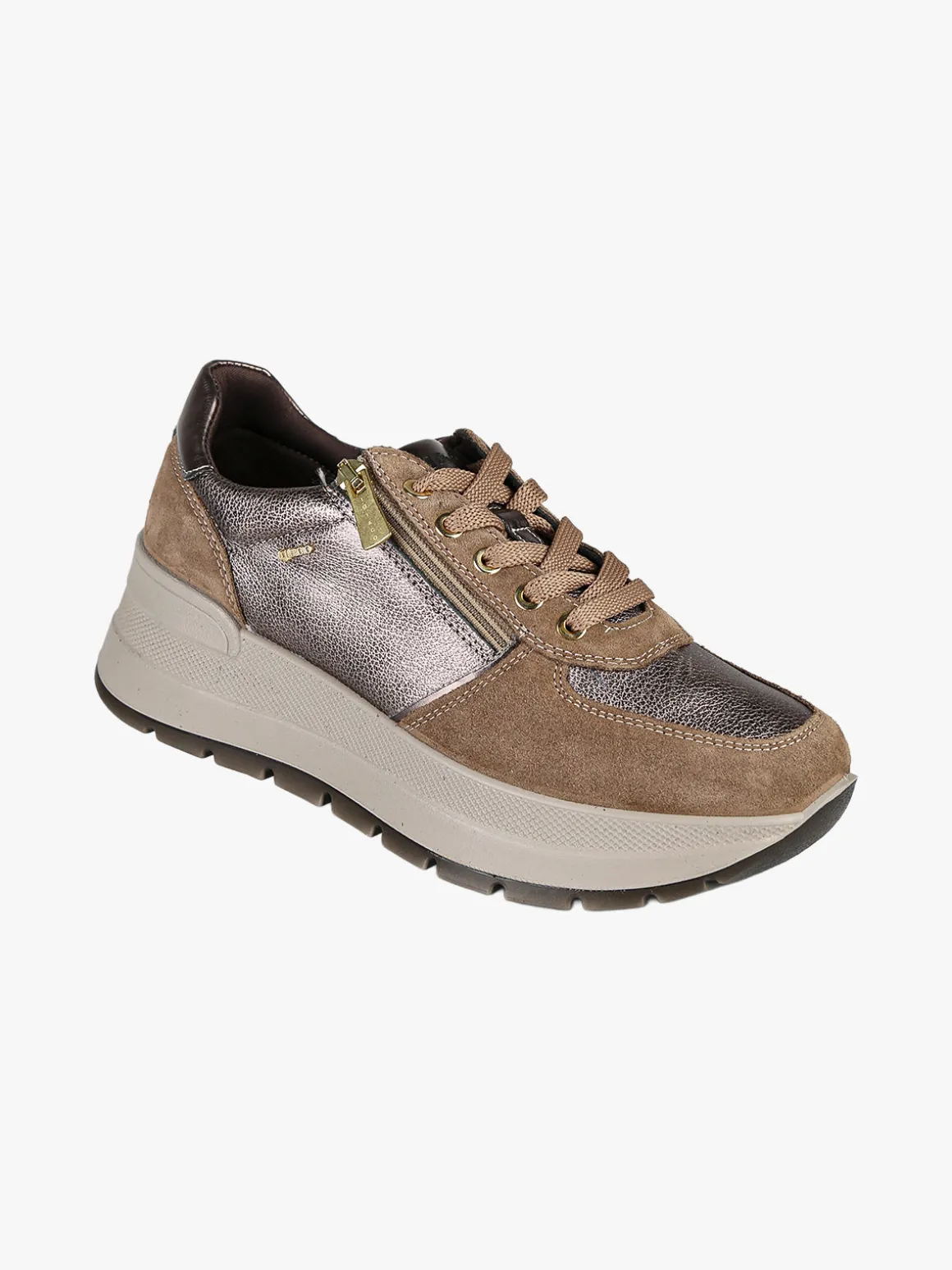 Igi&Co Sneakers donna in pelle con zeppa platform - fango