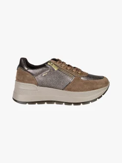 Igi&Co Sneakers donna in pelle con zeppa platform - fango