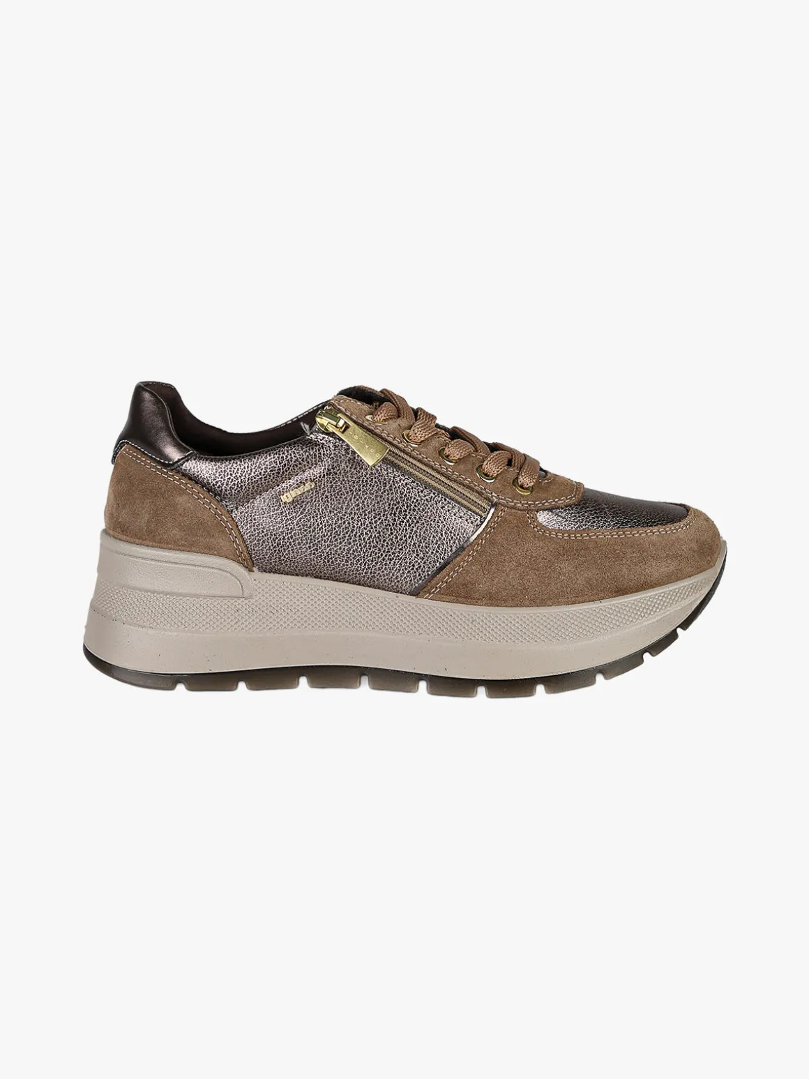 Igi&Co Sneakers donna in pelle con zeppa platform - fango