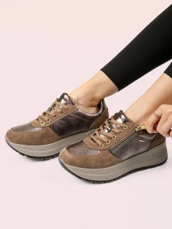 Igi&Co Sneakers donna in pelle con zeppa platform - fango