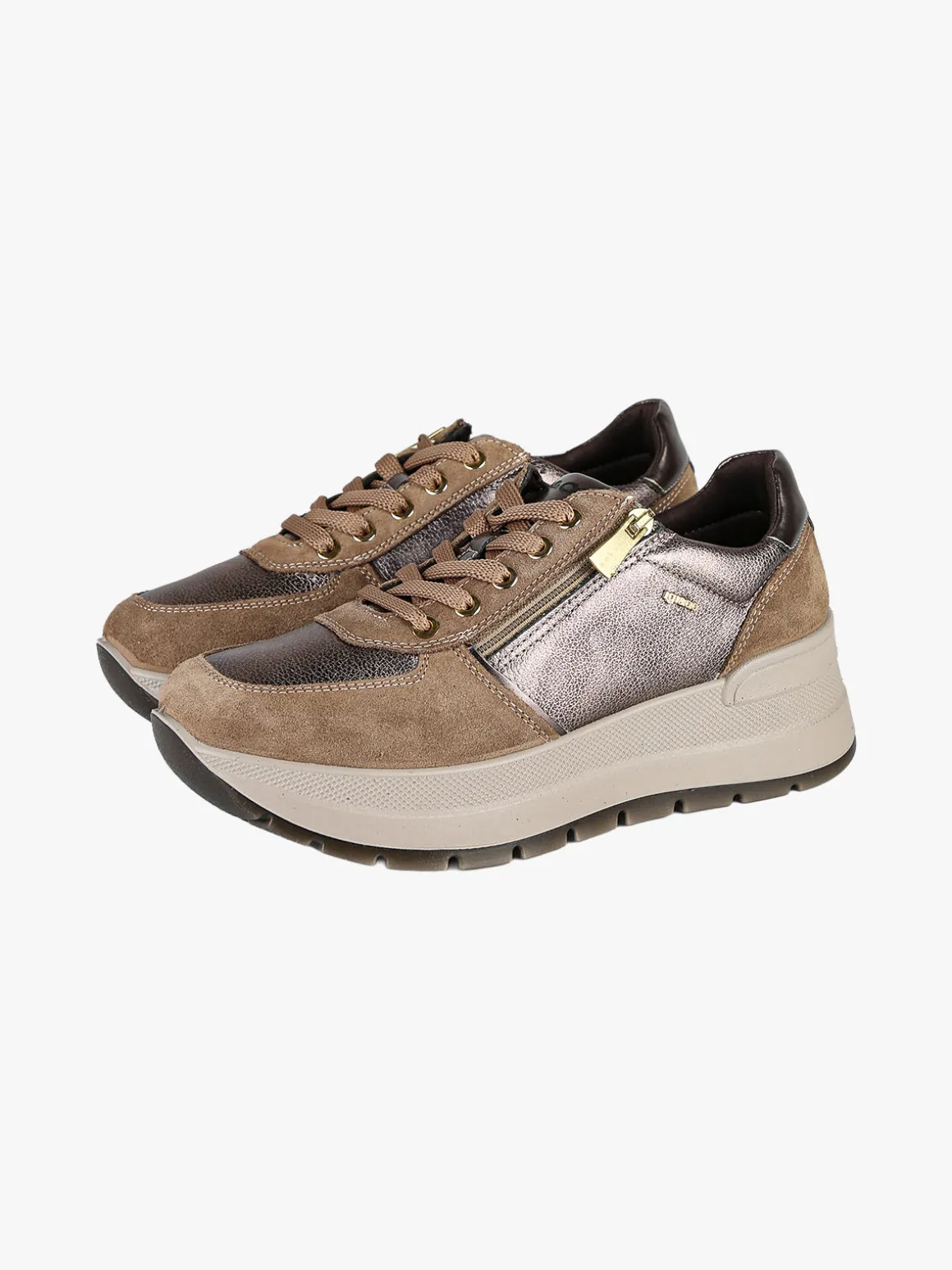 Igi&Co Sneakers donna in pelle con zeppa platform - fango