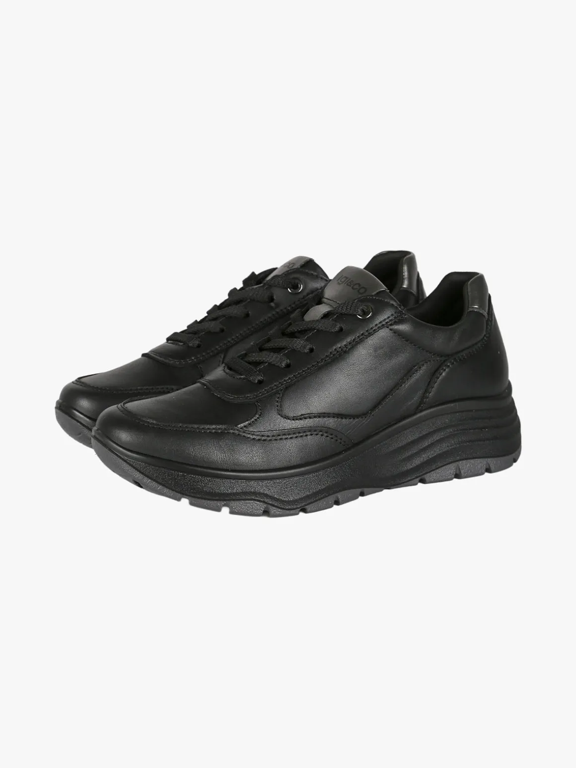 Igi&Co Sneakers donna stringate in pelle con zeppa - nero
