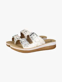 Inblu Ciabatte donna con doppia fascia animalier e fibbie - bianco