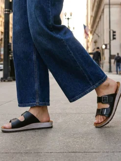 Inblu Ciabatte donna con doppia fascia e fibbie - nero