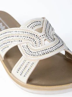 Inblu Ciabatte donna con nodo e brillantini - beige