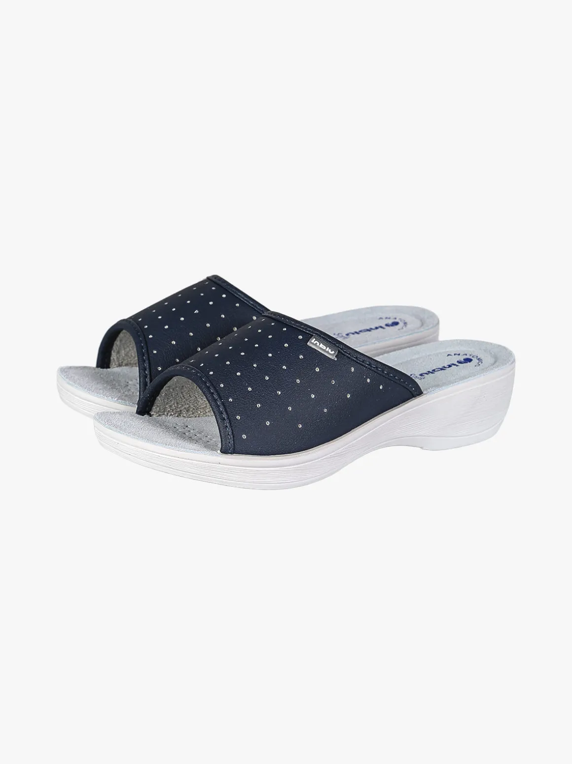 Inblu Ciabatte sanitarie da donna aperte con plantare in pelle - blu scuro
