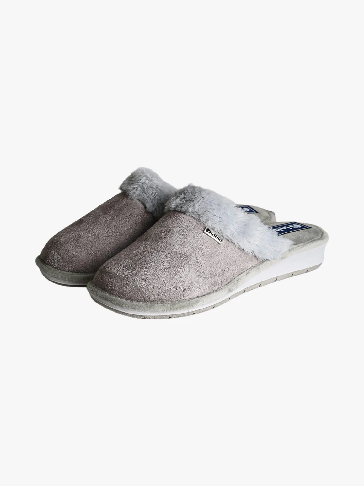 Inblu Pantofole donna con bordo in ecopelliccia e zeppa - grigio