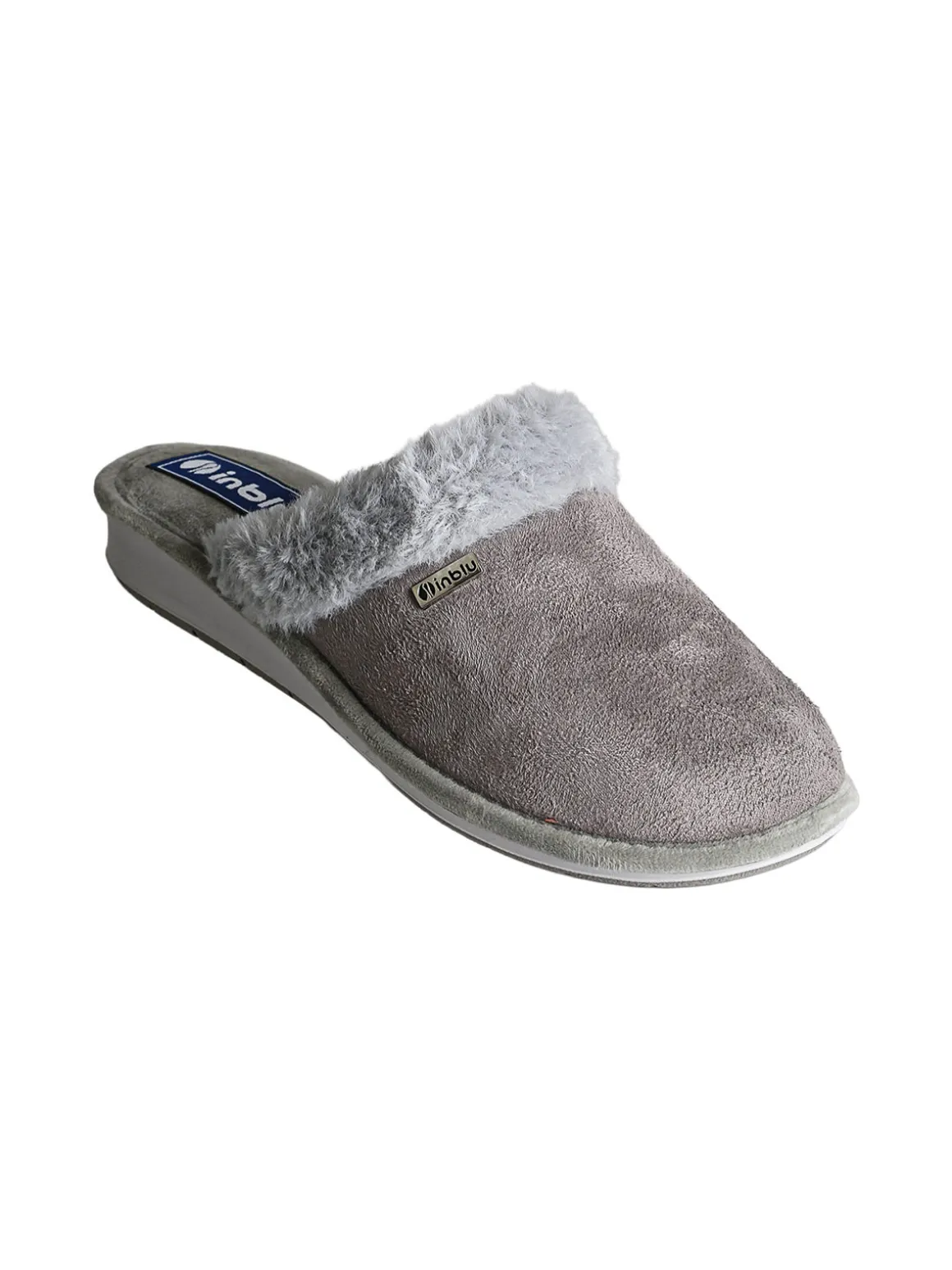 Inblu Pantofole donna con bordo in ecopelliccia e zeppa - grigio