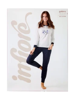 Infiore GALAXY Pigiama lungo da donna in cotone con stampe - panna