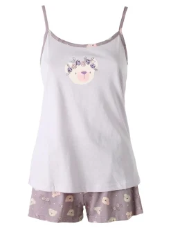 Infiore HONEY Pigiama corto da donna in cotone con spalline sottili - lilla