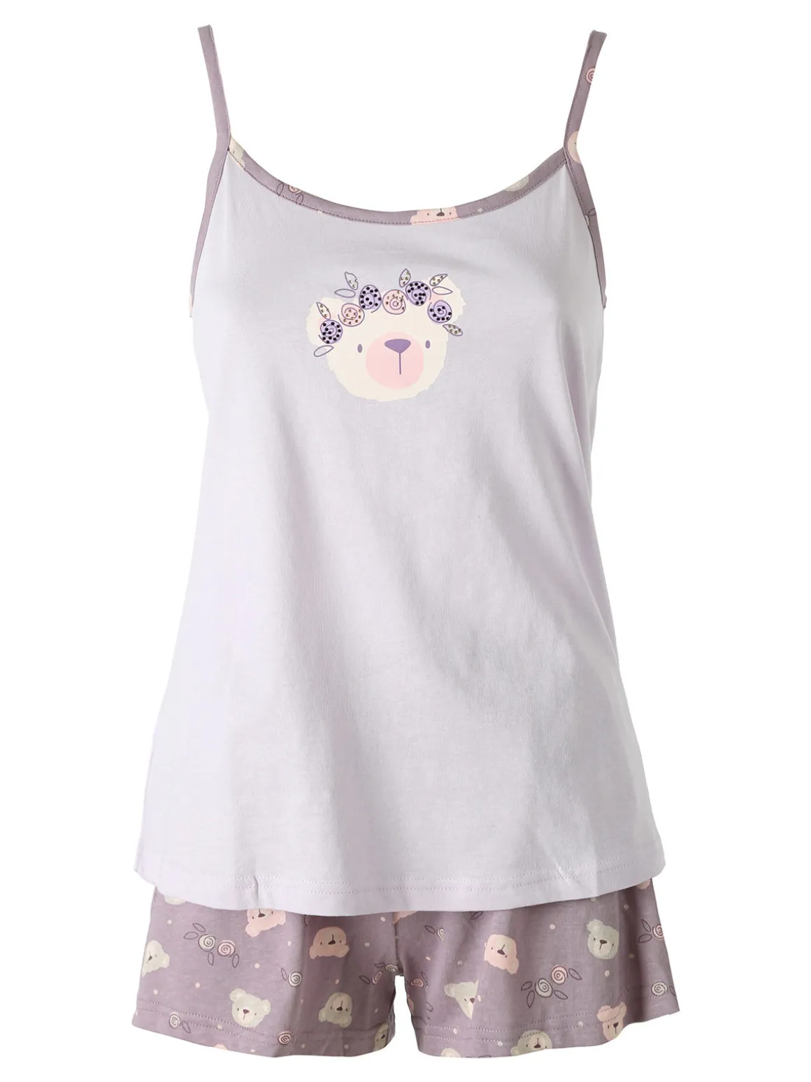 Infiore HONEY Pigiama corto da donna in cotone con spalline sottili - lilla