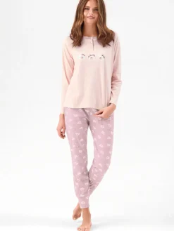 Infiore HONEY Pigiama lungo da donna in cotone con stampe - rosa