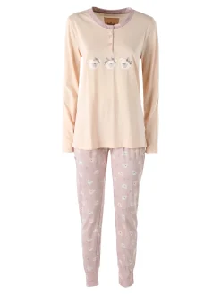 Infiore HONEY Pigiama lungo da donna in cotone con stampe - rosa