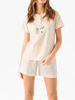 Infiore MOSAIC Pigiama corto da donna in cotone con shorts a righe - albicocca
