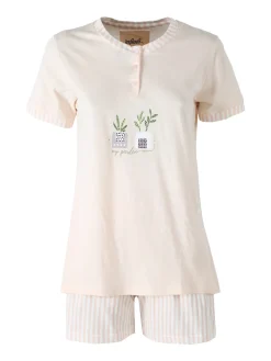 Infiore MOSAIC Pigiama corto da donna in cotone con shorts a righe - albicocca