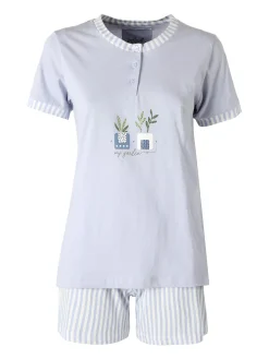 Infiore MOSAIC Pigiama corto da donna in cotone con shorts a righe - azzurro