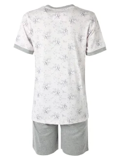 Infiore NUVOLA pigiama in cotone da donna con t-shirt floreale e shorts - grigio