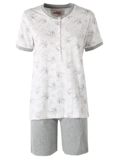 Infiore NUVOLA pigiama in cotone da donna con t-shirt floreale e shorts taglie grandi - grigio